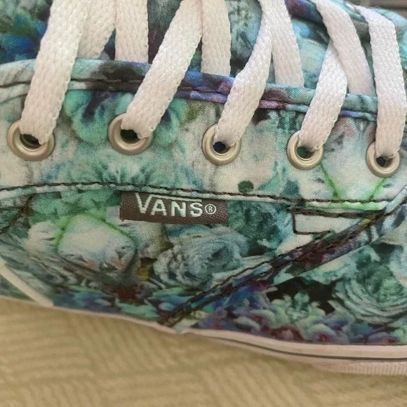 Vans Floral Print Green Blue Size 10 Womens Skate Shoes - Picture 5 of 9